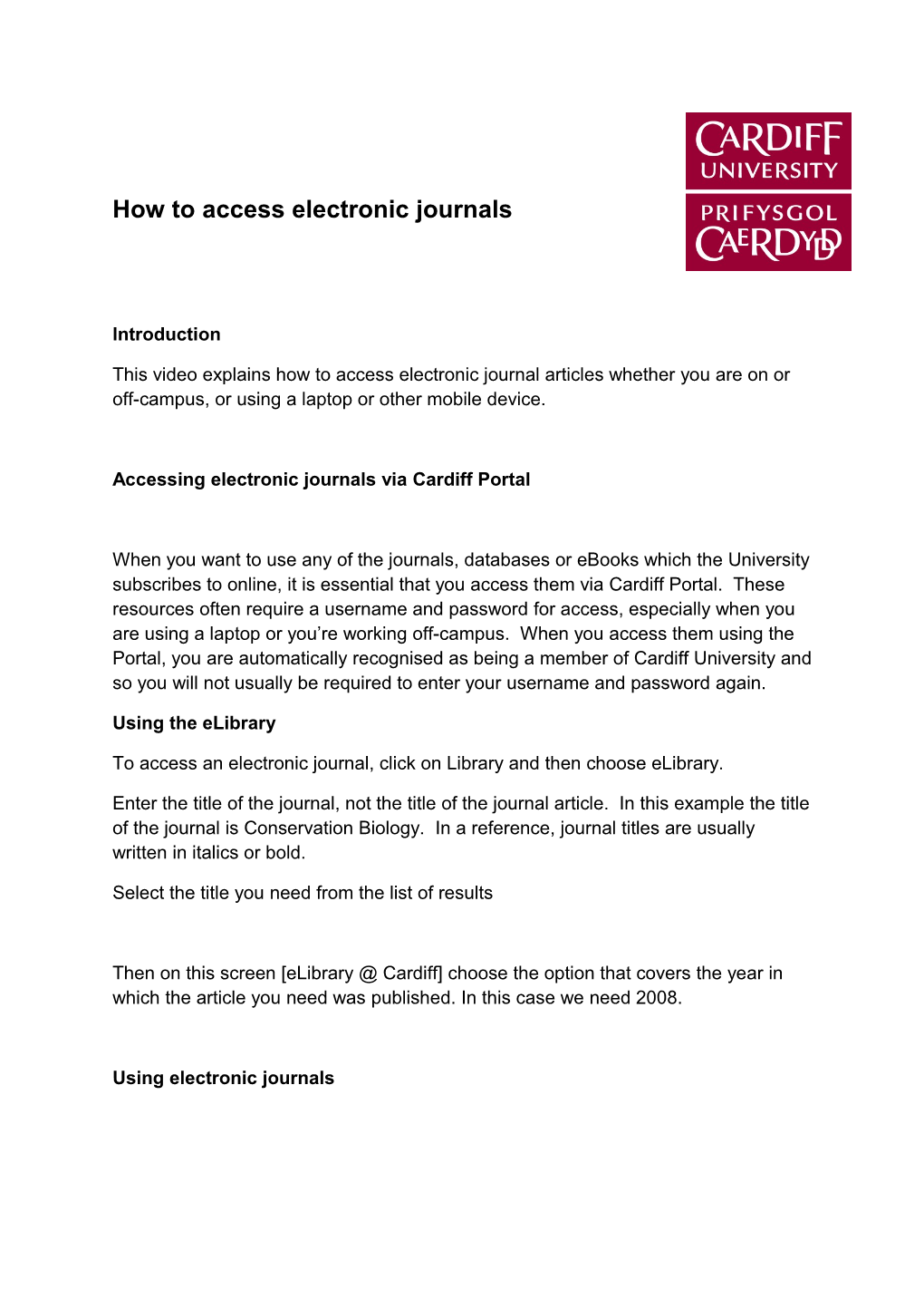 How to Access Electronic Journals