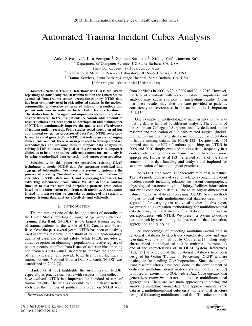 Automated Trauma Incident Cubes Analysis