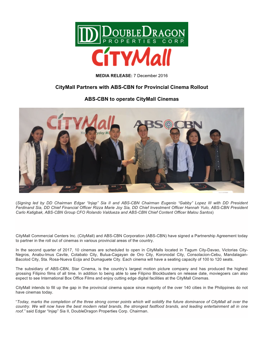 Citymall Partners with ABS-CBN for Provincial Cinema Rollout ABS