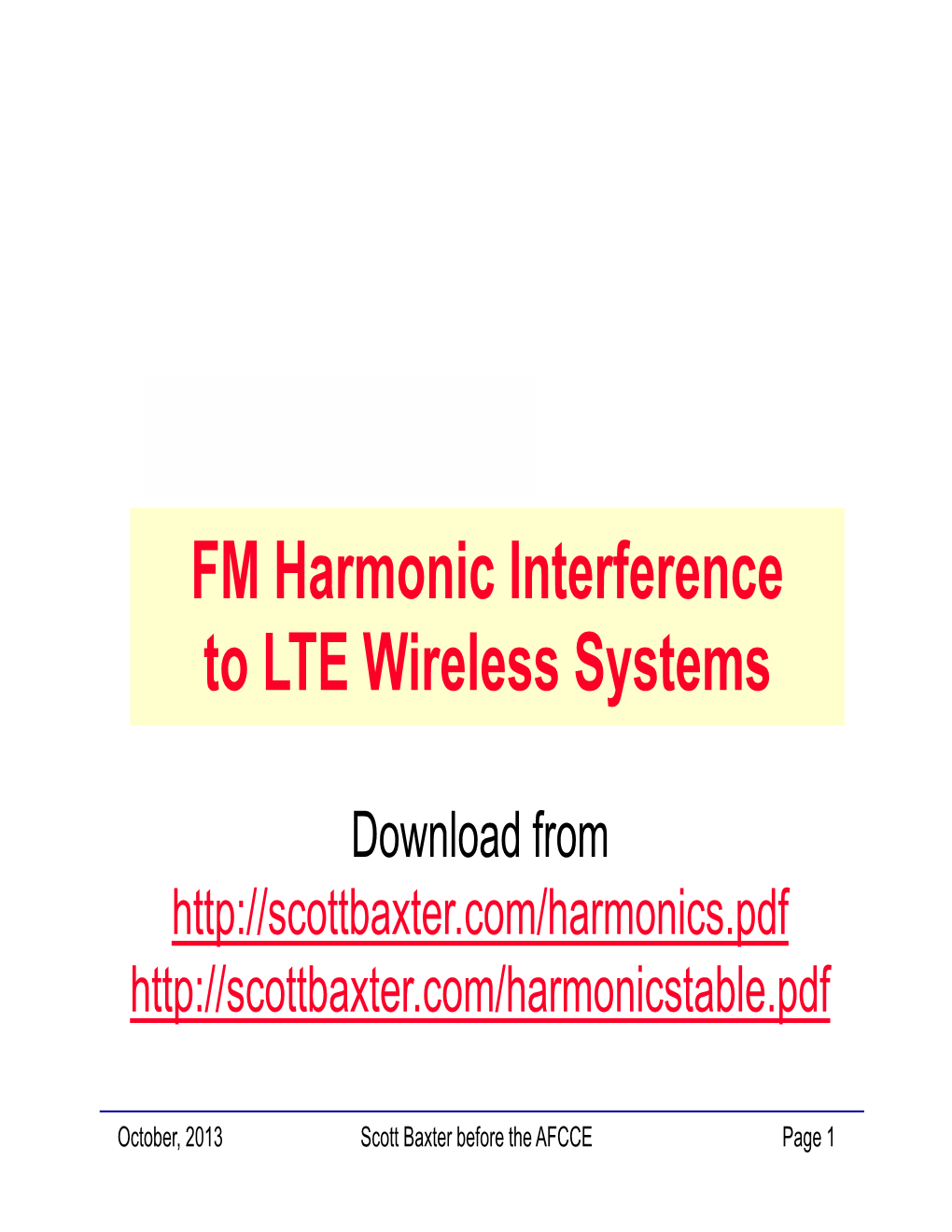 FM Harmonic Interference to LTE Wireless Systems