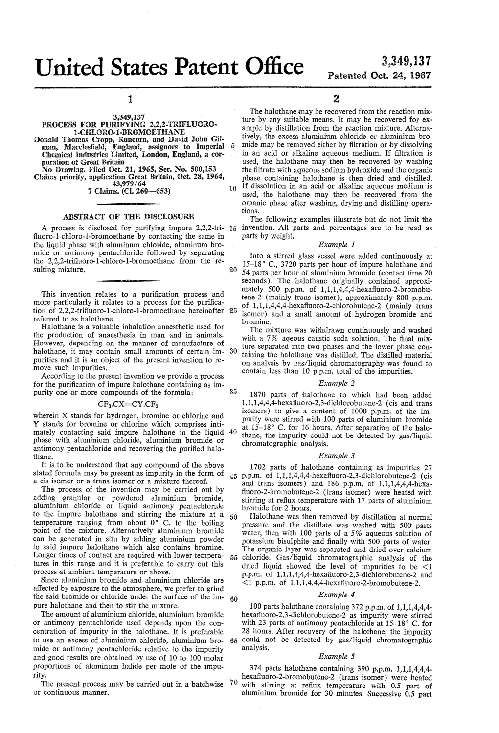 United States Patent Office Patented Oct