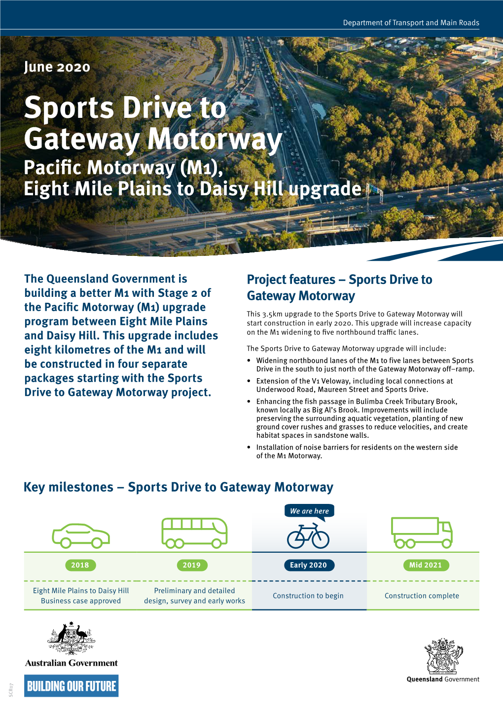 Sports Drive to Gateway Motorway the Australian and Queensland to Gateway Kilometres of the Northbound Motorway on the Western Side of the M1