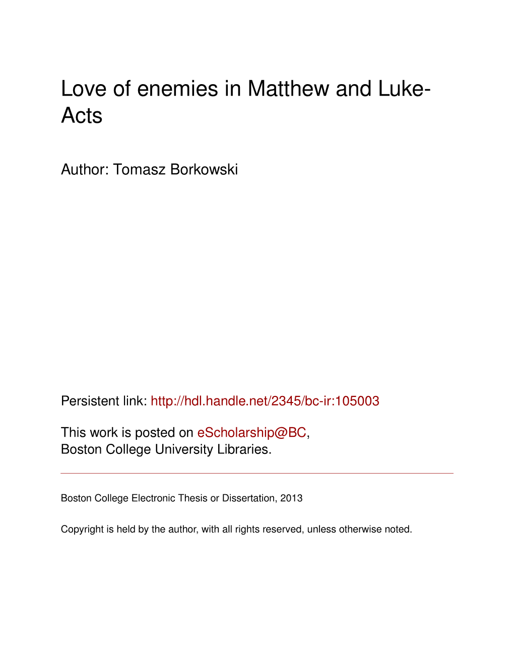 Love of Enemies in Matthew and Luke- Acts