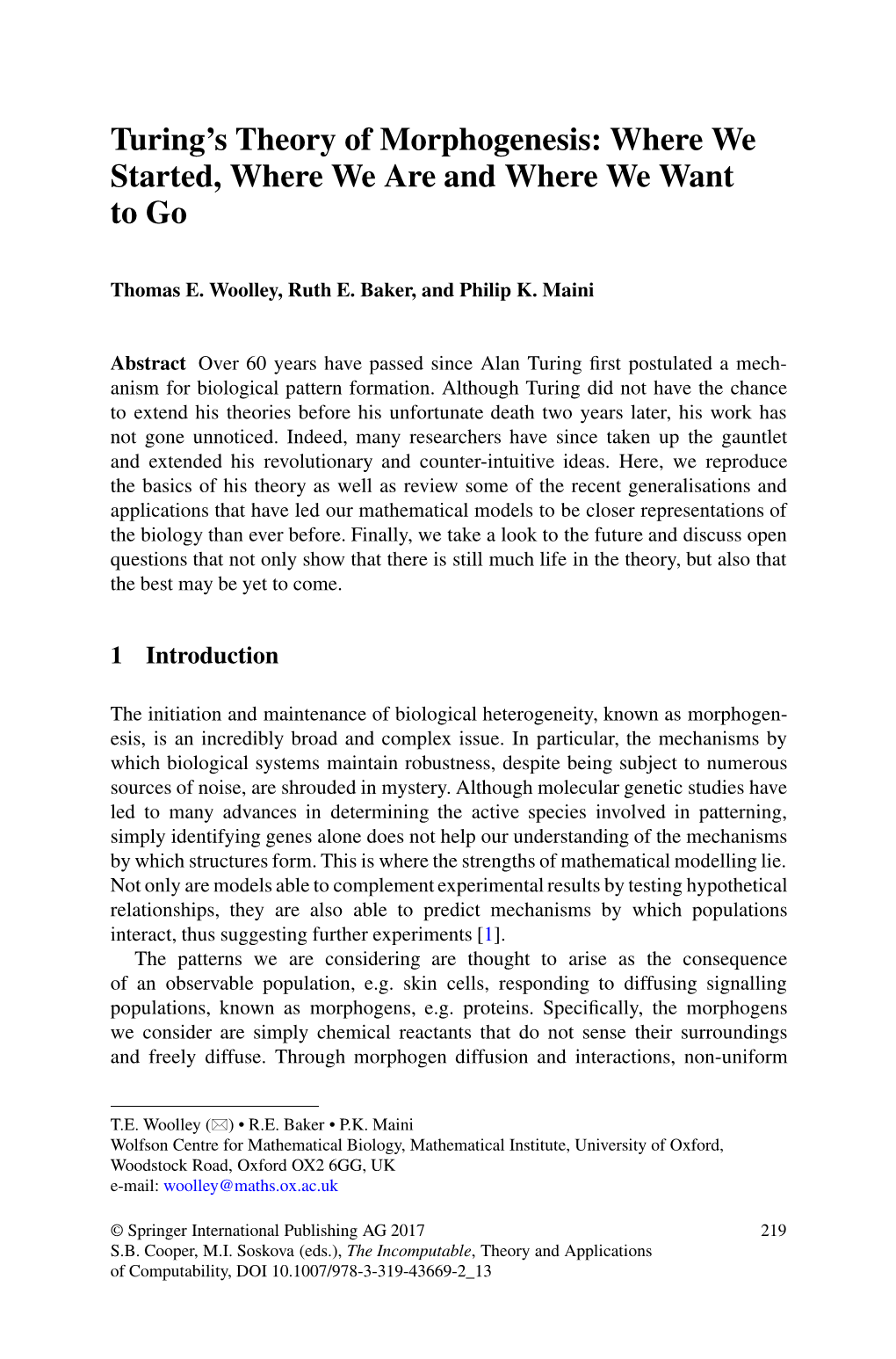 Turing's Theory of Morphogenesis