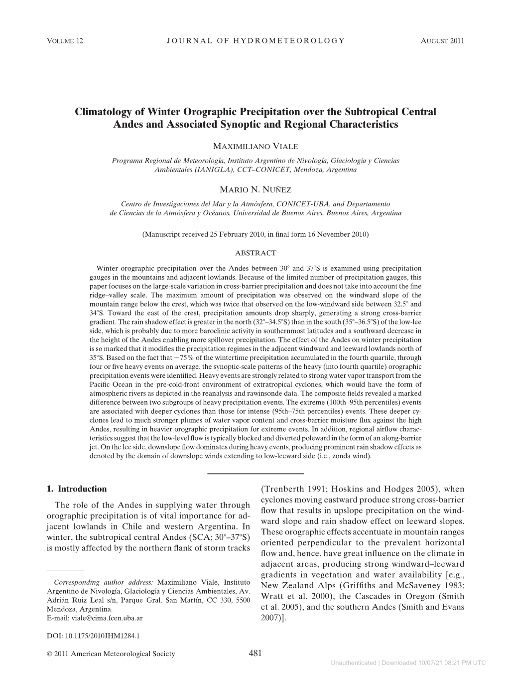 Downloaded 10/07/21 08:21 PM UTC 482 JOURNAL of HYDROMETEOROLOGY VOLUME 12