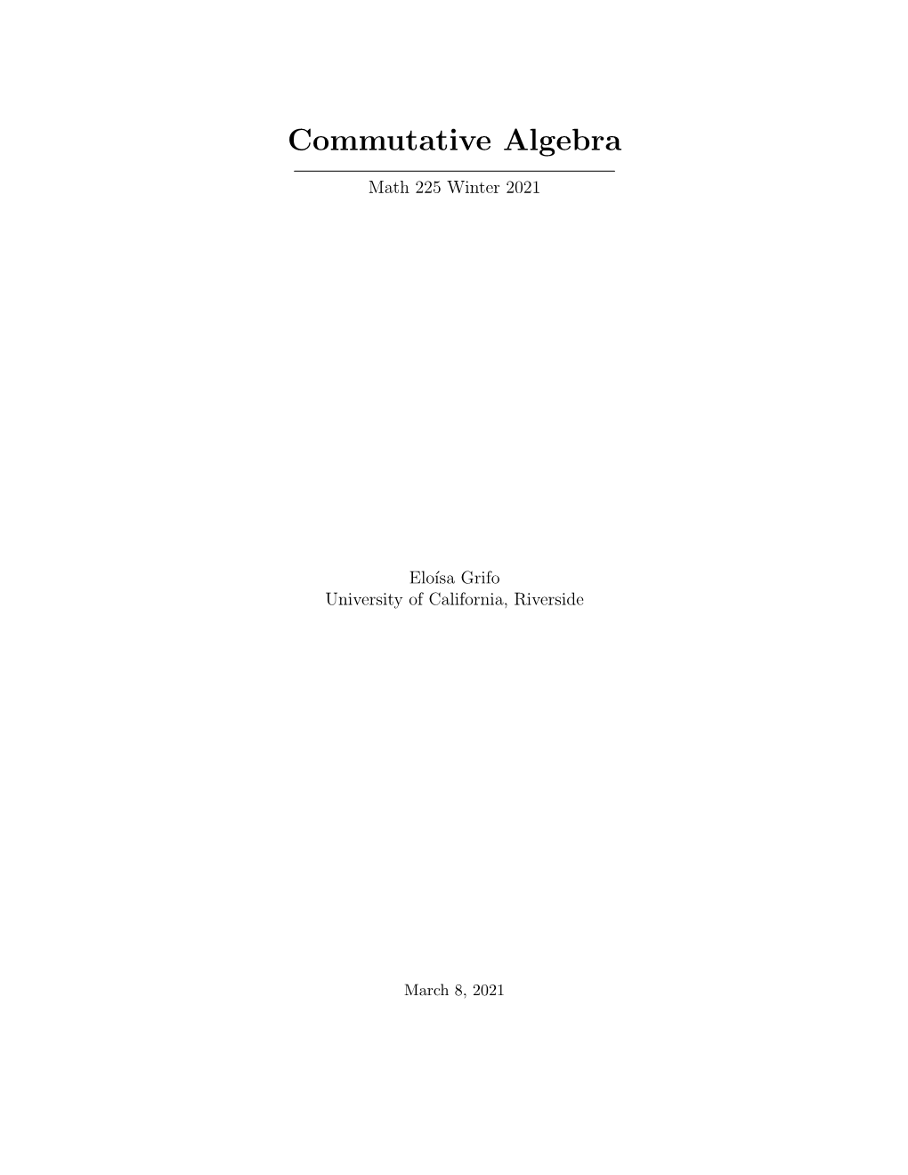 Commutative Algebra