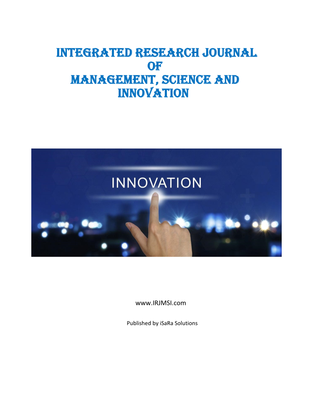 Integrated Research Journal of Management, Science and Innovation