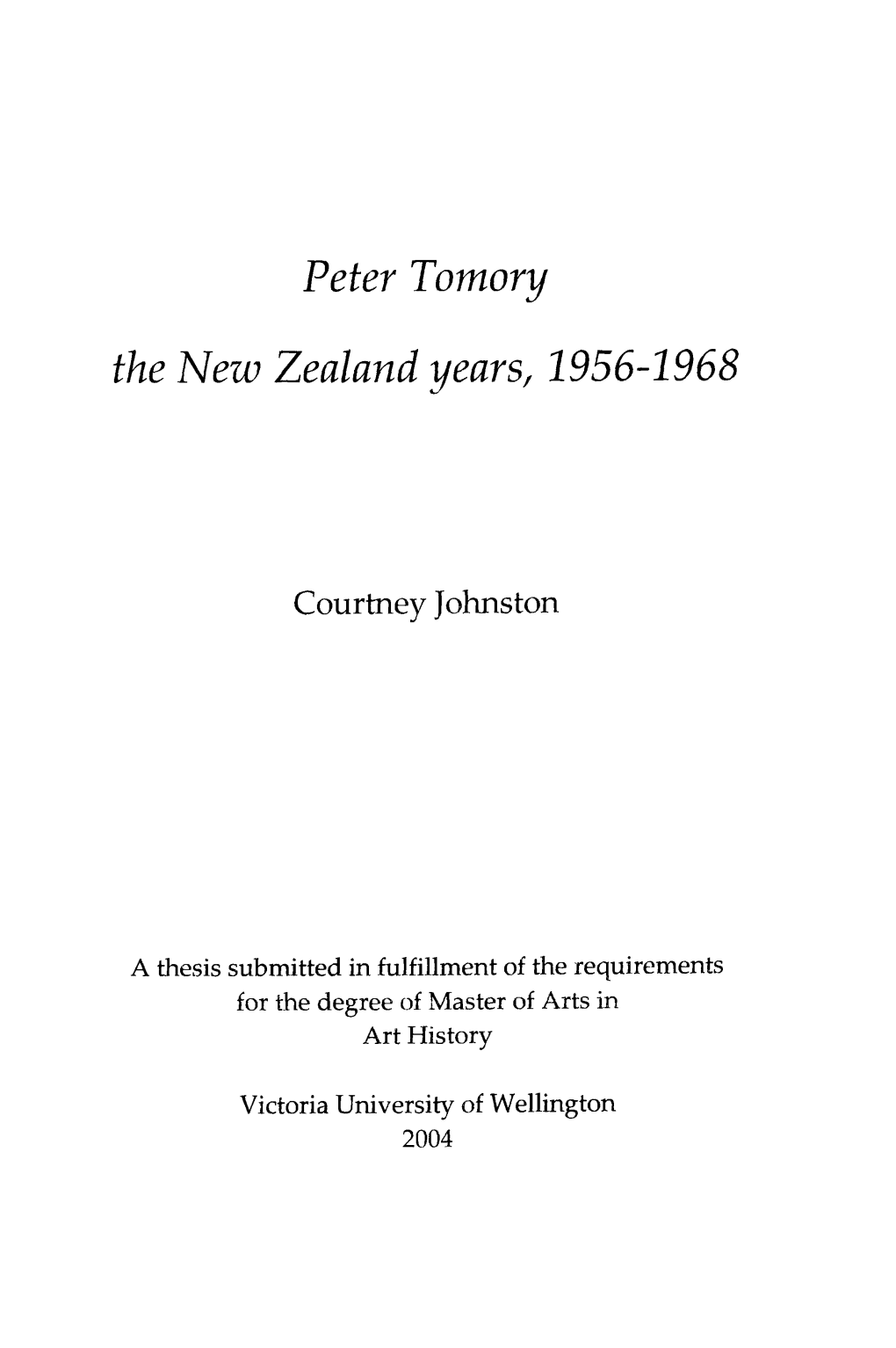 Peter Tomory the Lrjew Zealand Uearsl 1955-1968