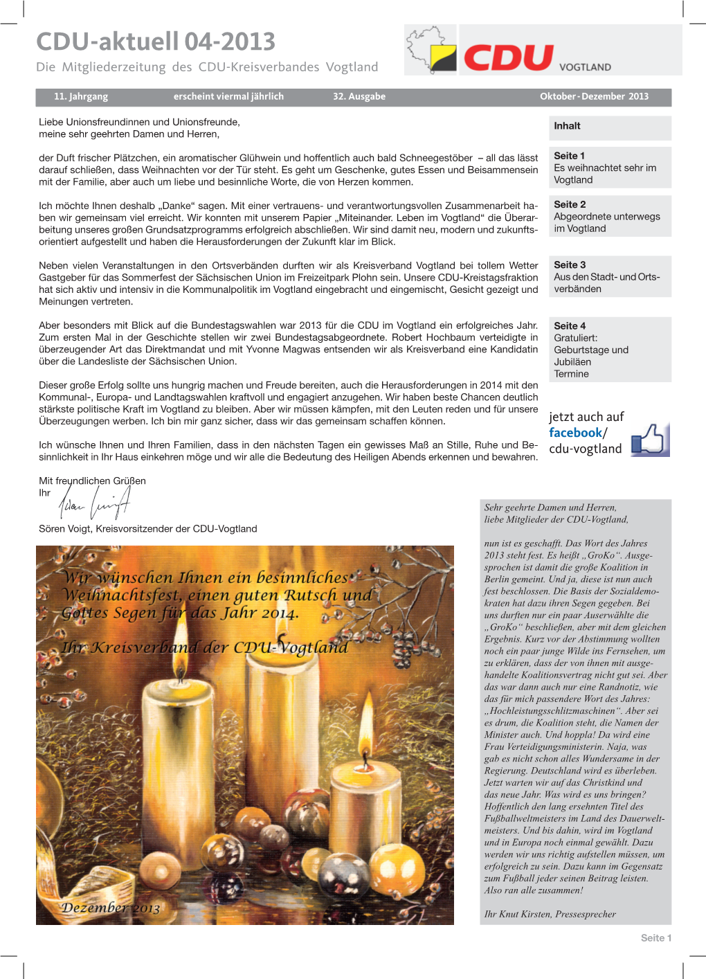 CDU-Aktuell 04-2013 Die Mitgliederzeitung Des CDU-Kreisverbandes Vogtland