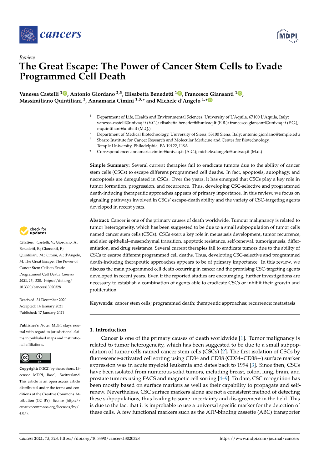 The Power of Cancer Stem Cells to Evade Programmed Cell Death