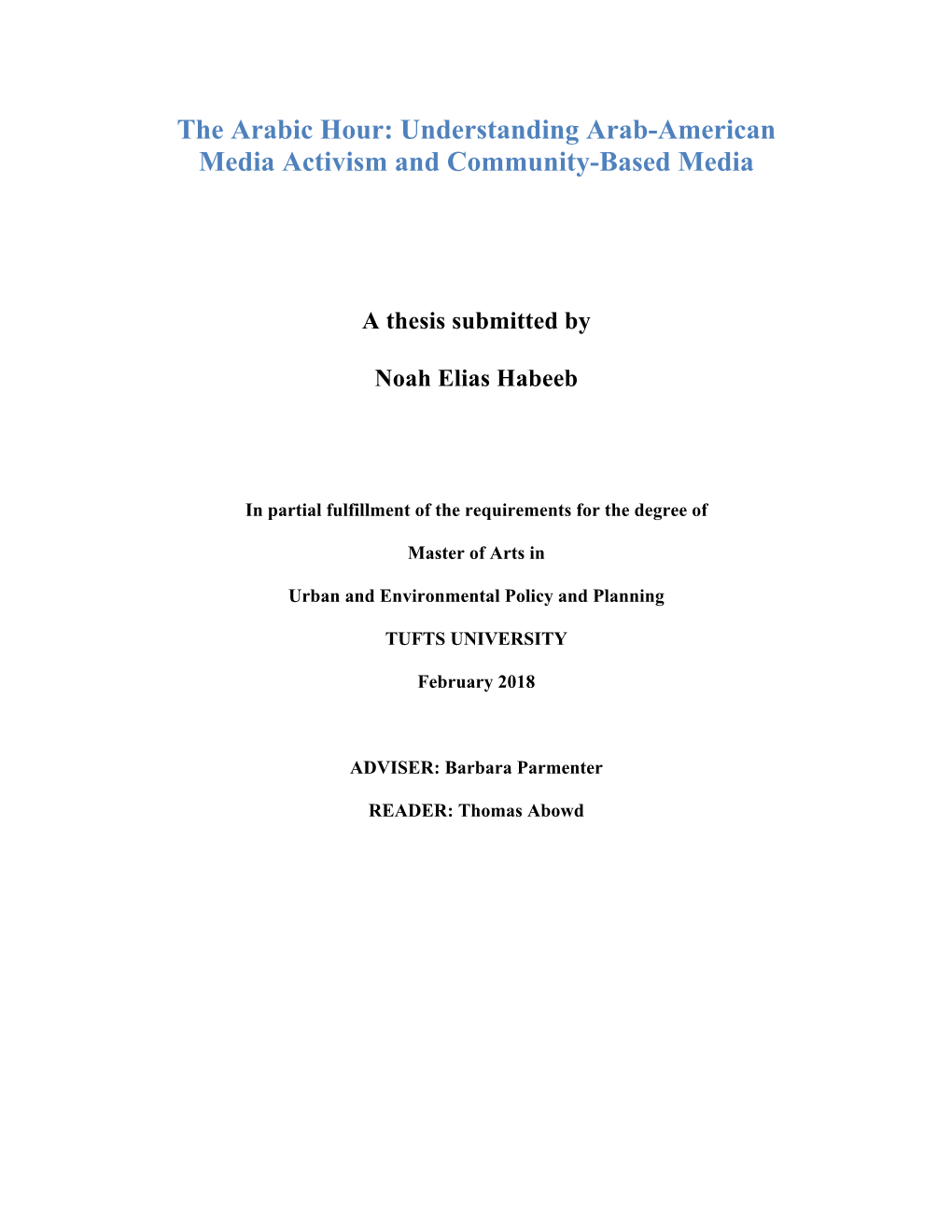 The Arabic Hour: Understanding Arab-American Media Activism and Community-Based Media