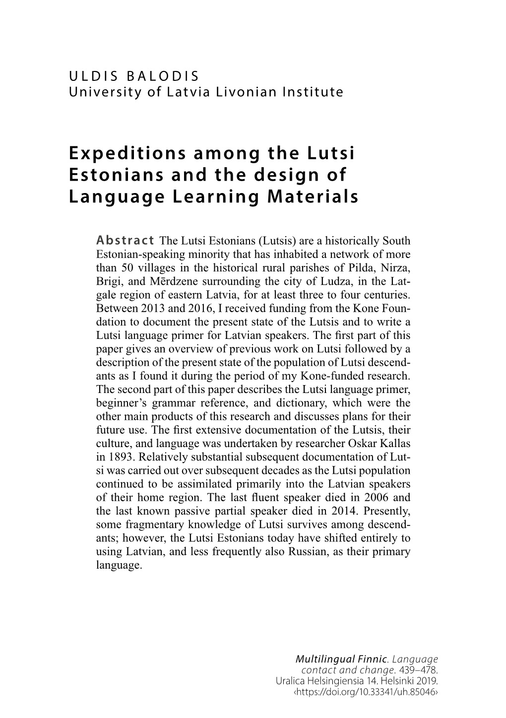 Expeditions Among the Lutsi Estonians and the Design of Language Learning Materials