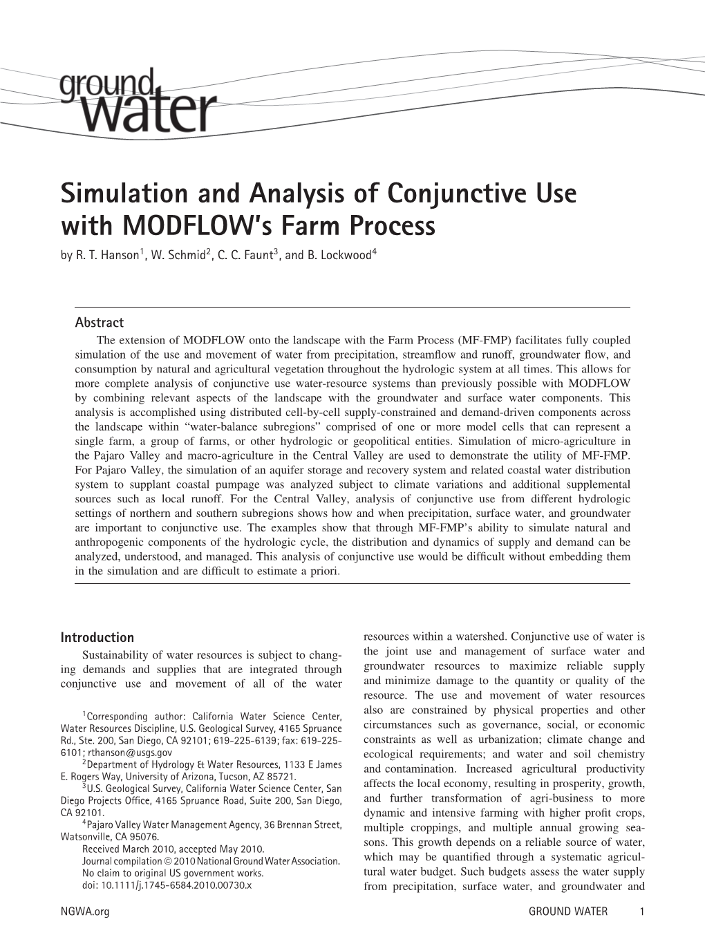 Simulation and Analysis of Conjunctive Use with MODFLOW's