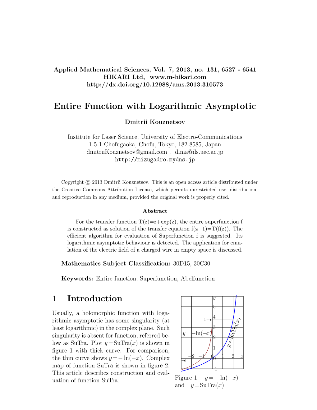 Entire Function with Logarithmic Asymptotic