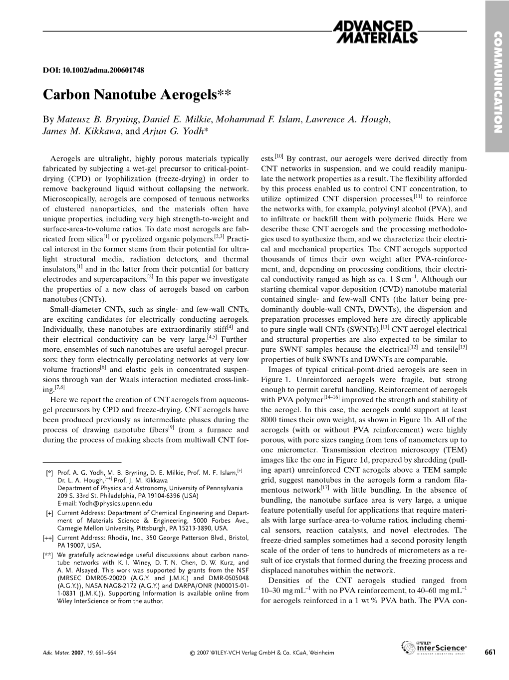 Carbon Nanotube Aerogels**
