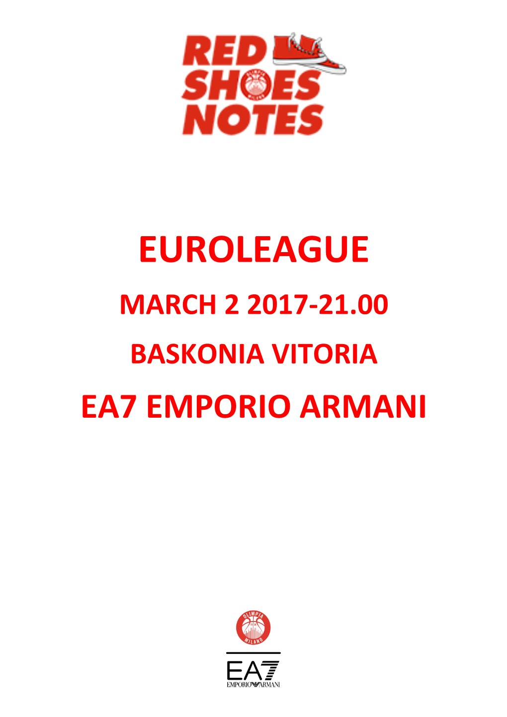 Euroleague March 2 2017-21.00 Baskonia Vitoria Ea7 Emporio Armani