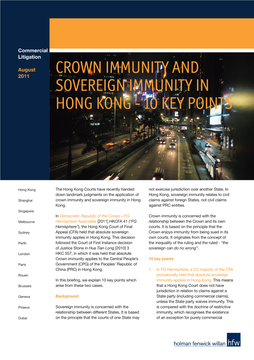 Crown Immunity and Sovereign Immunity in Hong Claims Against Foreign States, Not Civil Claims Kong