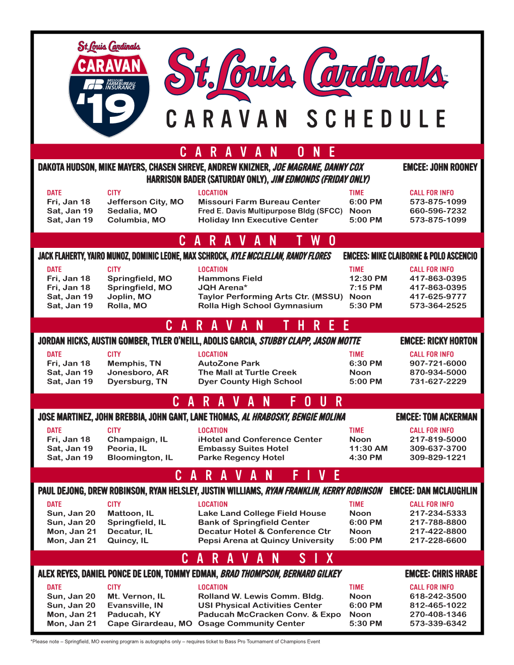 Caravan Schedule