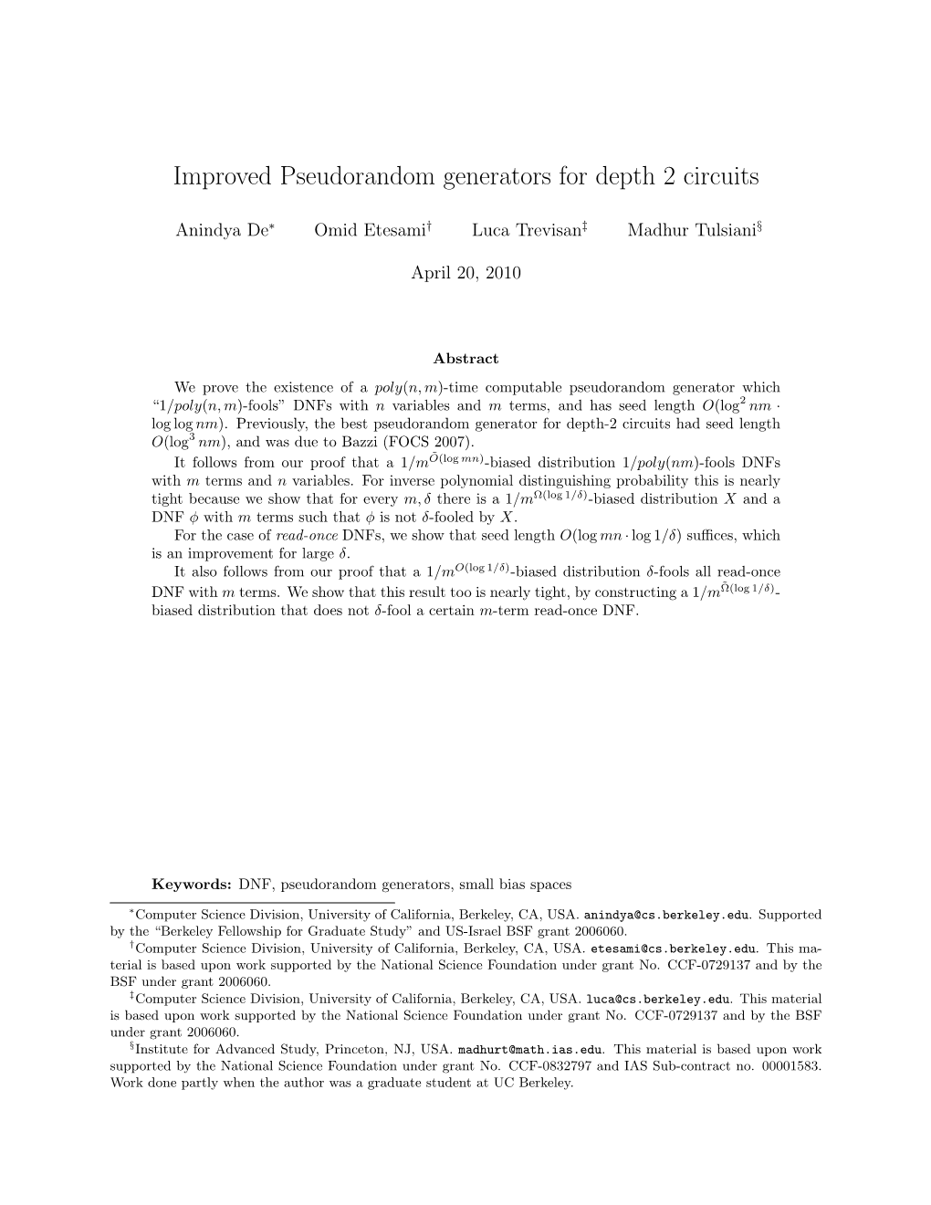 Improved Pseudorandom Generators for Depth 2 Circuits