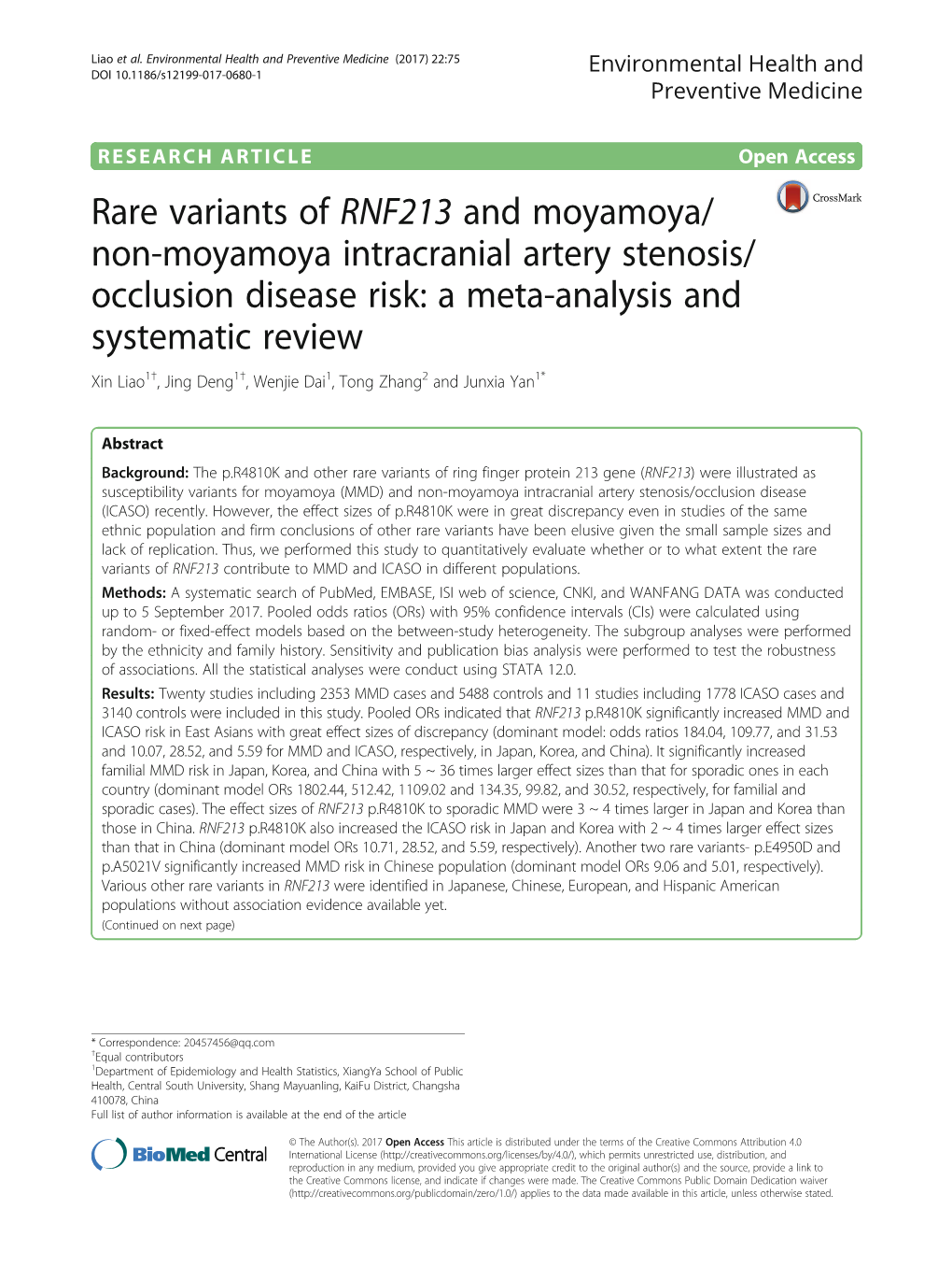 Rare Variants of RNF213 and Moyamoya/Non-Moyamoya Intracranial Artery Stenosis/Occlusion Disease Risk