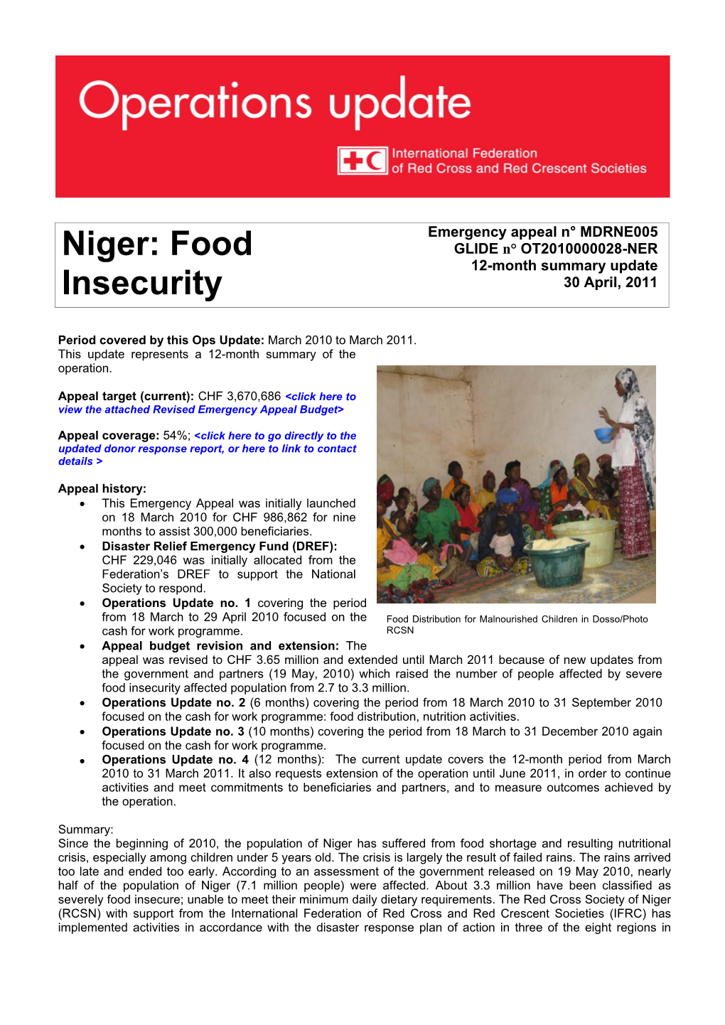 Food Insecurity Affected Population from 2.7 to 3.3 Million