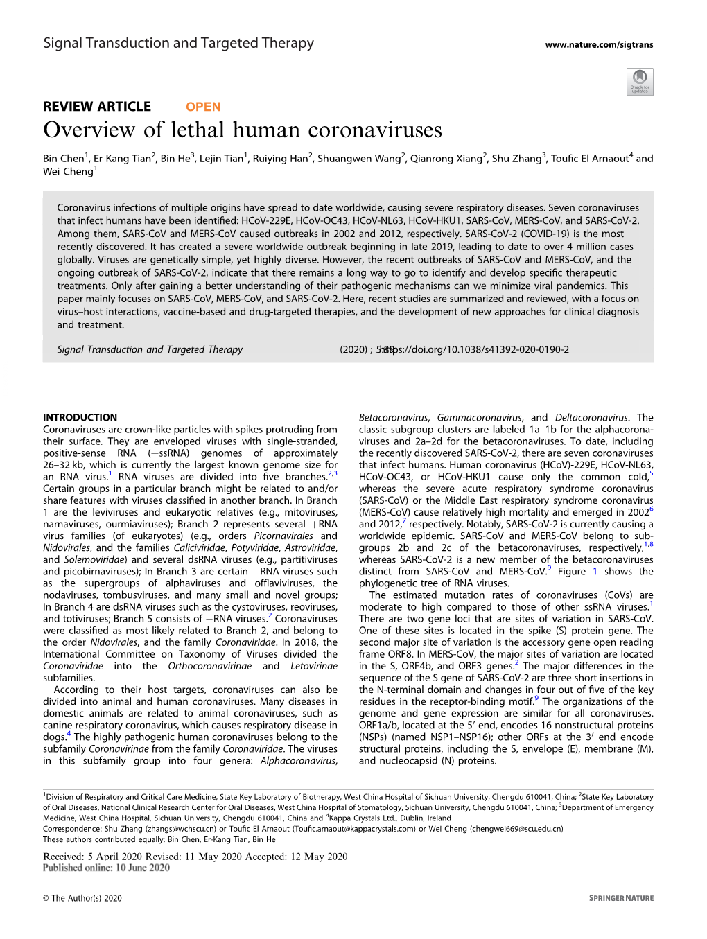 Overview of Lethal Human Coronaviruses