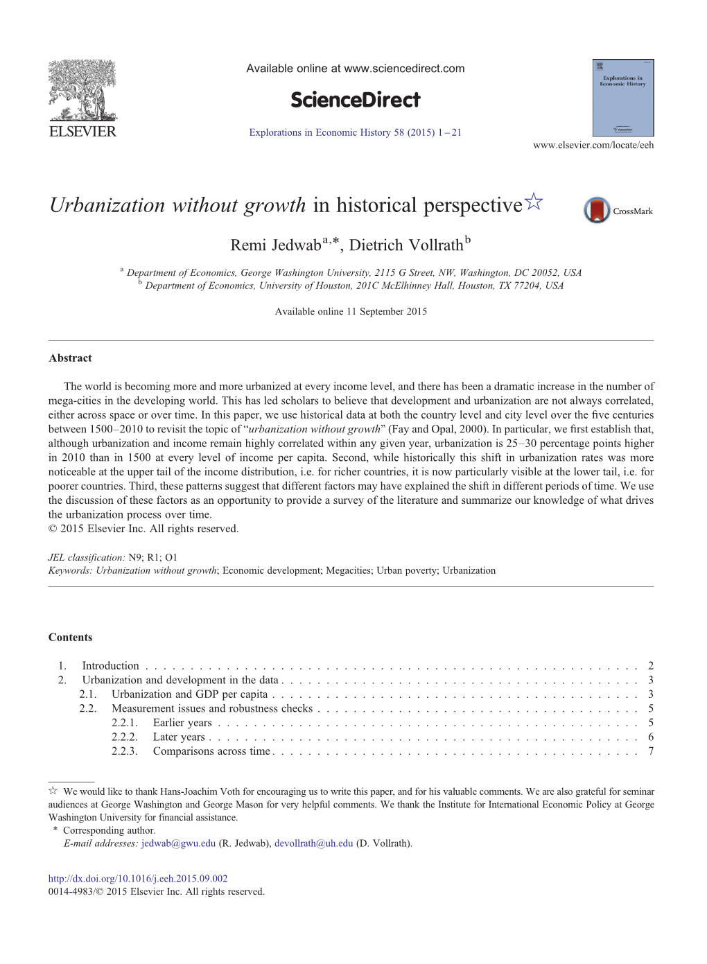 Urbanization Without Growth in Historical Perspective☆