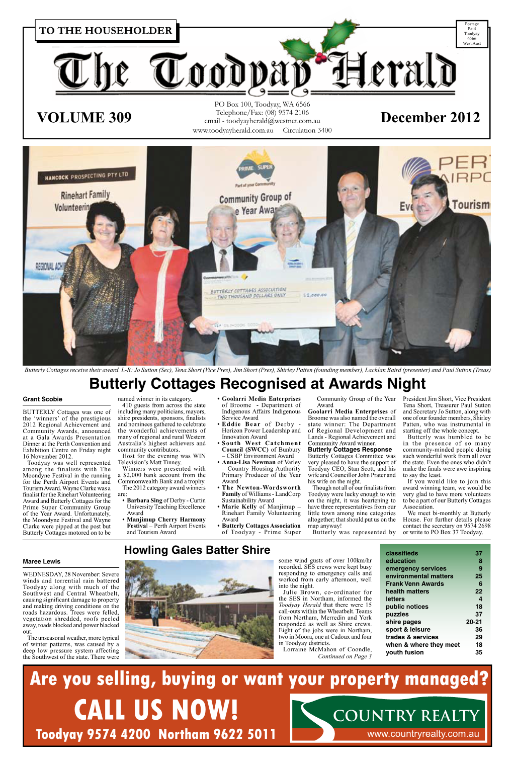 Butterly Cottages Recognised at Awards Night VOLUME 309