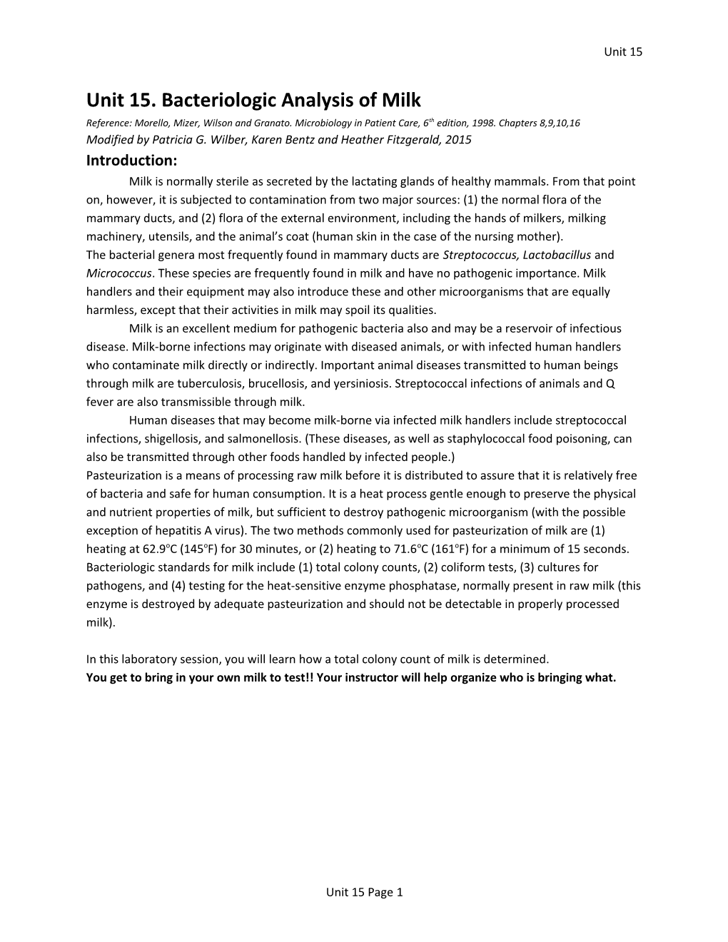 Bacteriologic Analysis Of Milk