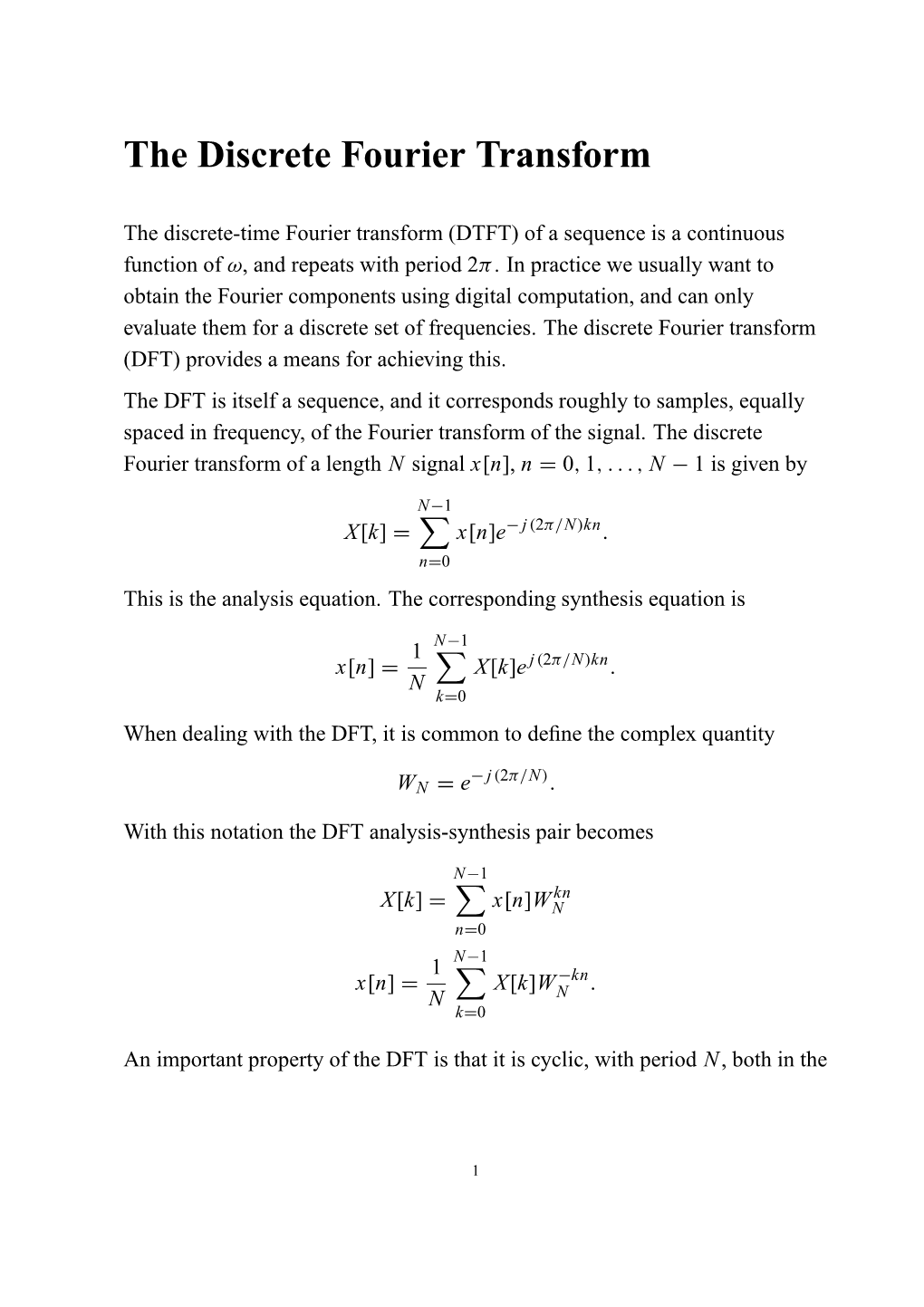 The Discrete Fourier Transform