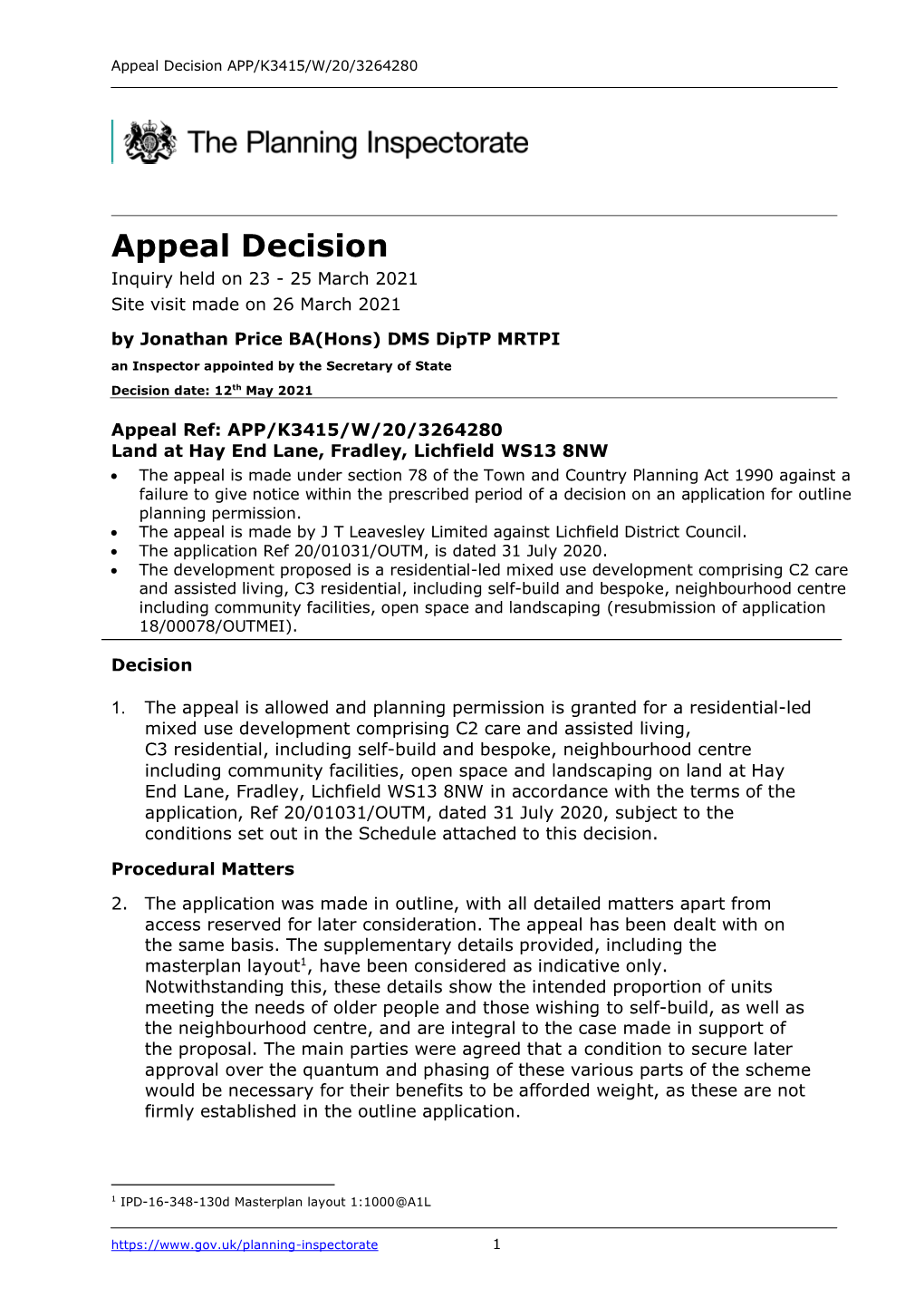 Appeal Decision APP/K3415/W/20/3264280