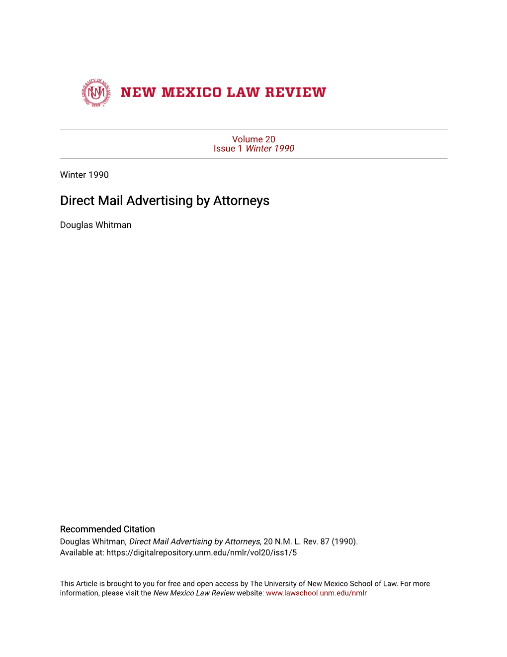 Direct Mail Advertising by Attorneys