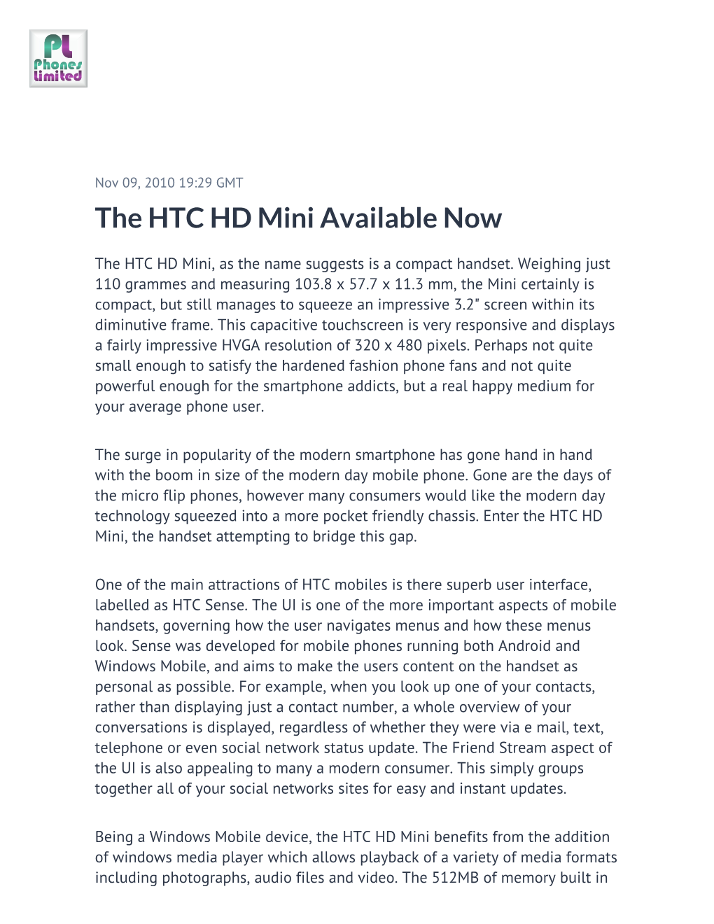 The HTC HD Mini Available Now