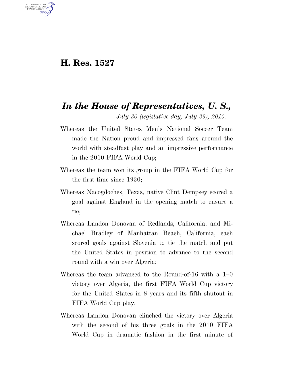 H. Res. 1527 in the House of Representatives, U