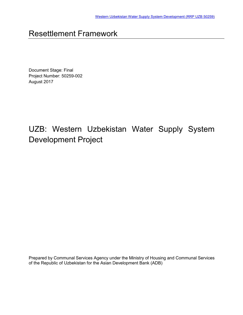 Western Uzbekistan Water Supply System Development Project