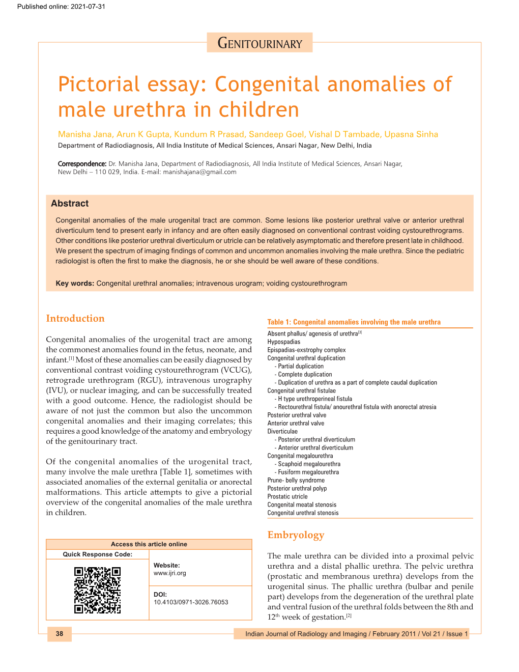 Pictorial Essay: Congenital Anomalies of Male Urethra in Children