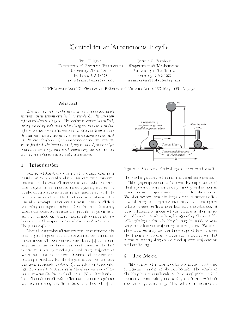 Control for an Autonomous Bicycle