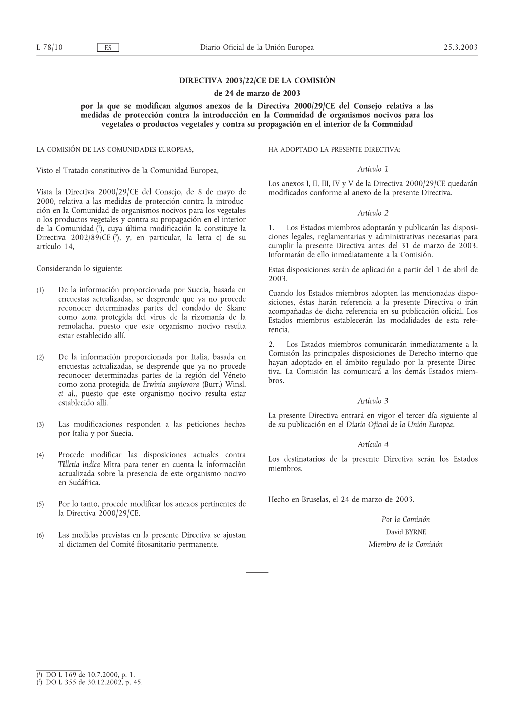 Directiva 2003/22/Ce De La Comisión
