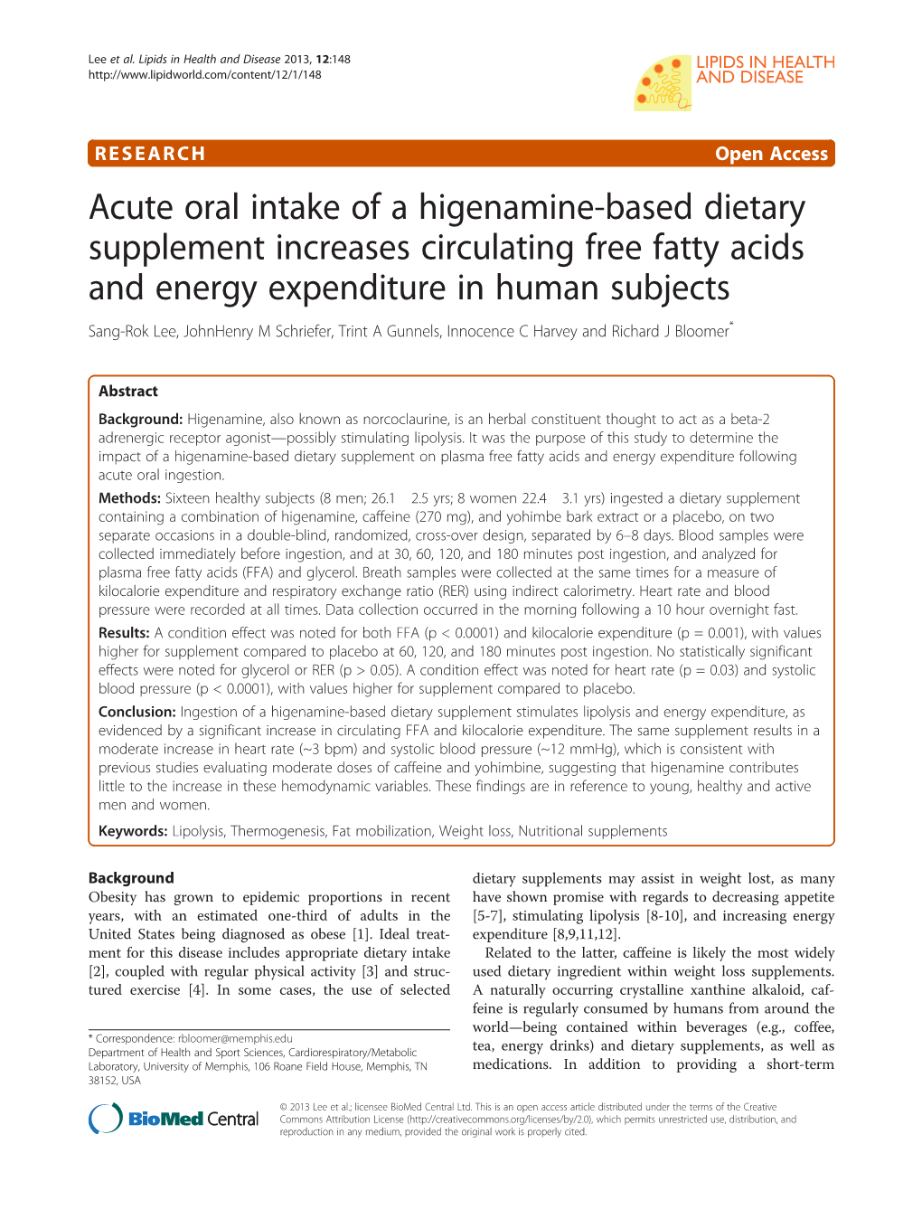 Acute Oral Intake of a Higenamine-Based Dietary