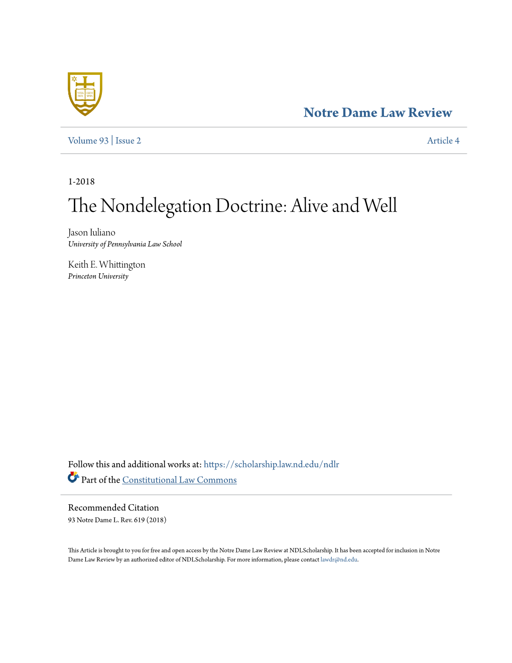 The Nondelegation Doctrine: Alive and Well