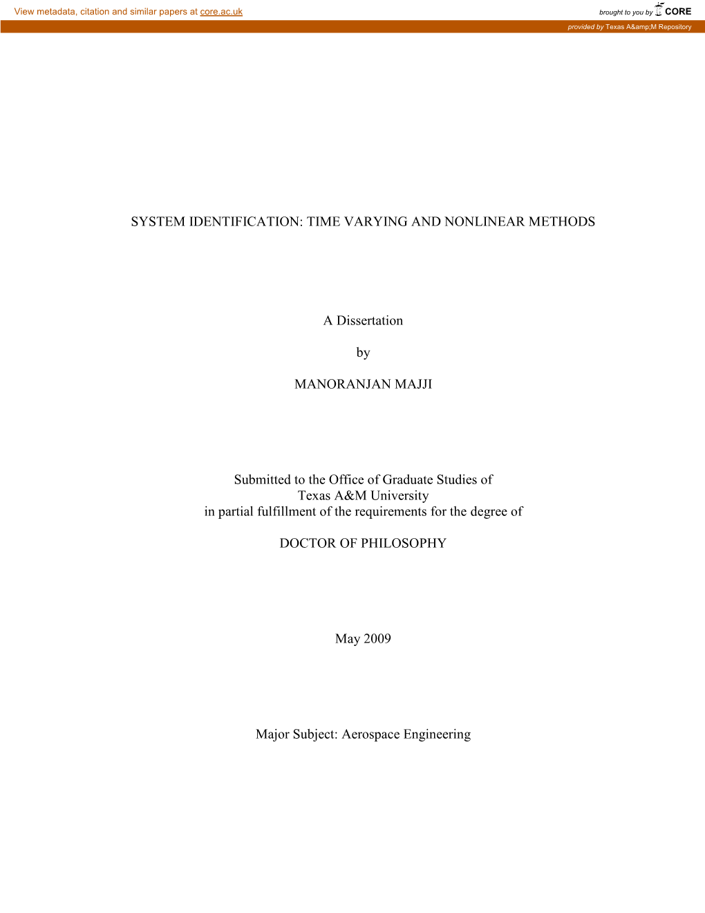 System Identification: Time Varying and Nonlinear Methods