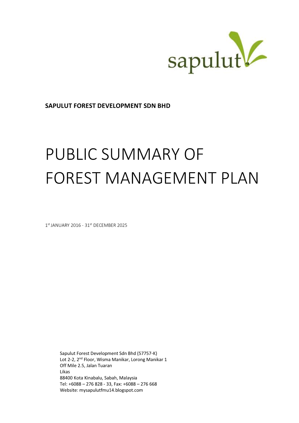 Public Summary of Forest Management Plan