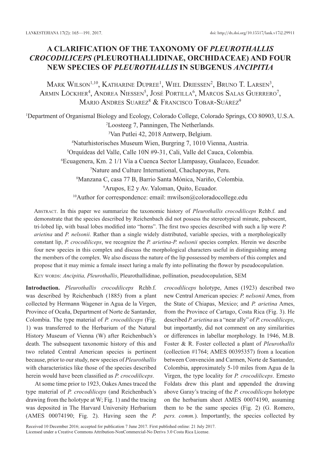 A Clarification of the Taxonomy of Pleurothallis Crocodiliceps (Pleurothallidinae, Orchidaceae) and Four New Species of Pleurothallis in Subgenus Ancipitia