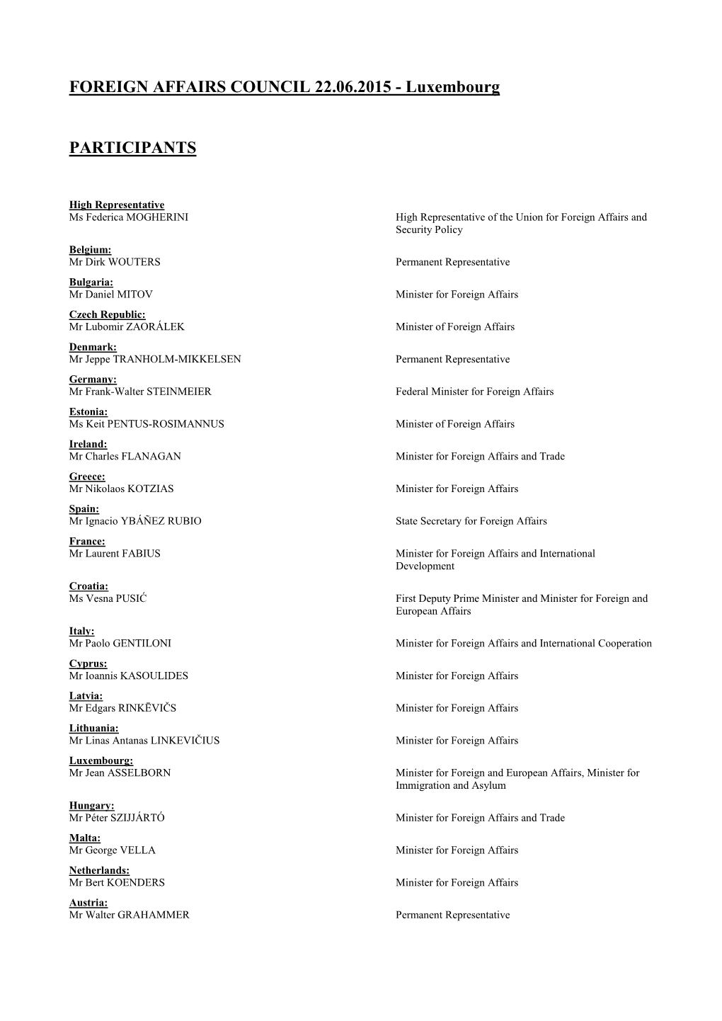 FOREIGN AFFAIRS COUNCIL 22.06.2015 - Luxembourg