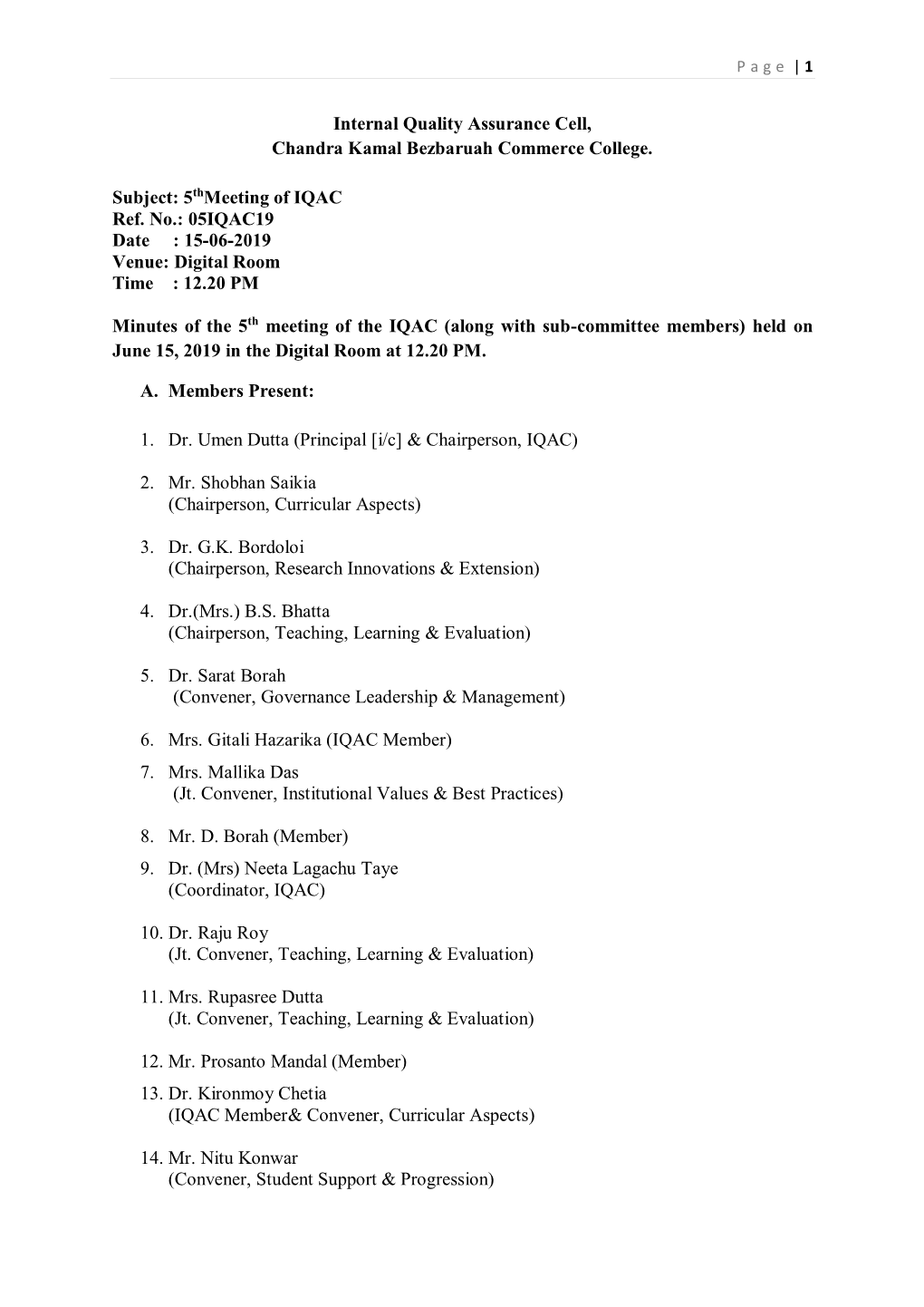 Internal Quality Assurance Cell, Chandra Kamal Bezbaruah Commerce College