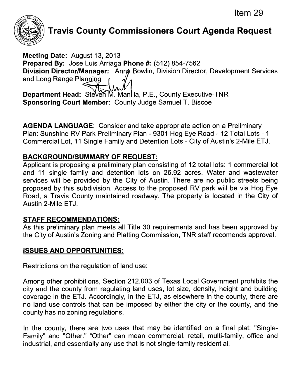 Item 29 Travis County Commissioners Court Agenda Request