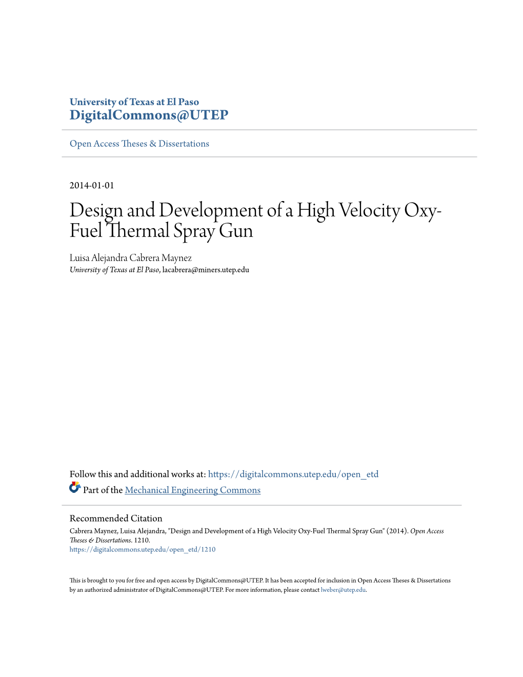 Design and Development of a High Velocity Oxy-Fuel Thermal Spray Gun