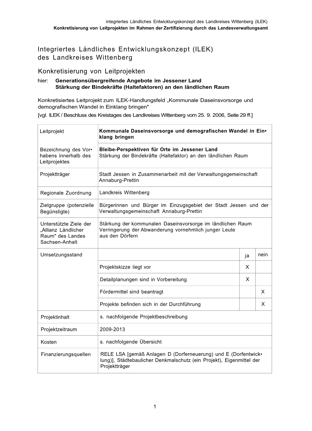 Des Landkreises Wittenberg Konkretisierung Von Leitprojekten