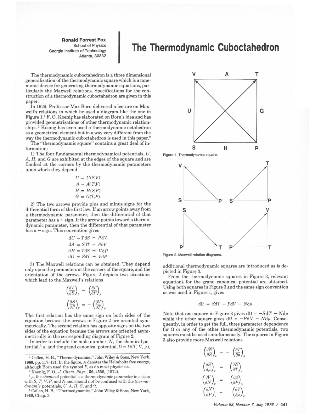 I the Thermodynamic Cuboctahedron