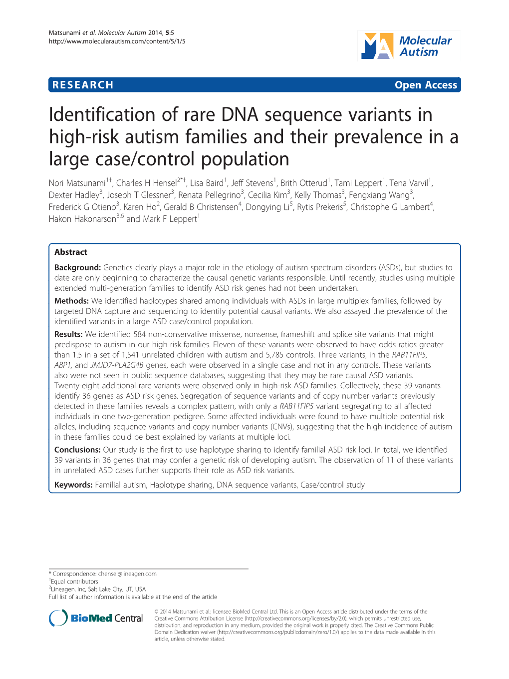 Identification of Rare DNA Sequence Variants in High-Risk Autism Families